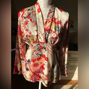 Floral Kimono 100% Silk Blouse